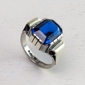 Gert GUSSI Sweden Sterling silver Modernist blue ring 1952 Mid century modern ring size 6.25 MCM ring vintage Swedish scandinavian jewelry