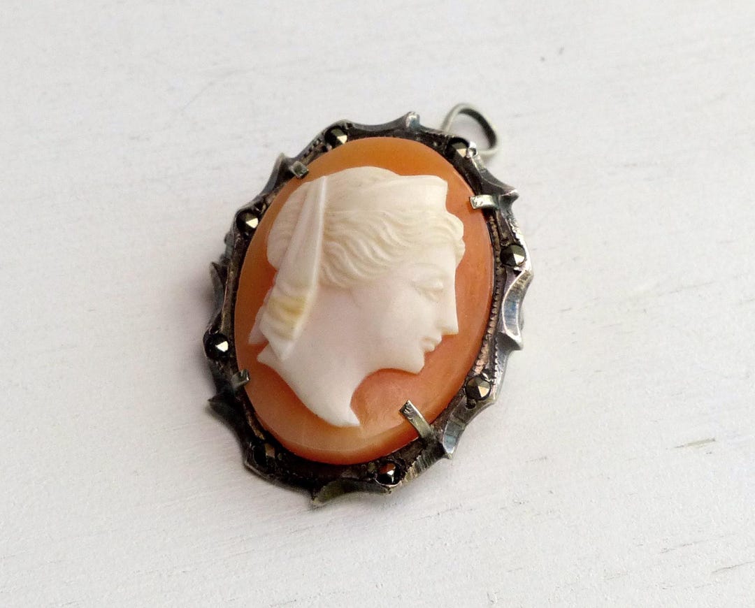 Vintage Sterling Silver Carved Shell Cameo Pendant / Brooch Cameo Pin ...