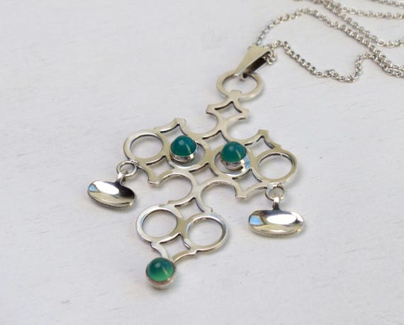 Vintage Finland 830 Solid silver Chrysoprase Neck… - image 6
