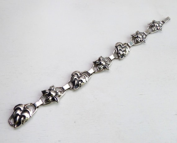 Victor Janson Sweden Sterling Silver Floral Leaf Panel Bracelet