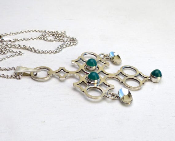 Vintage Finland 830 Solid silver Chrysoprase Neck… - image 5
