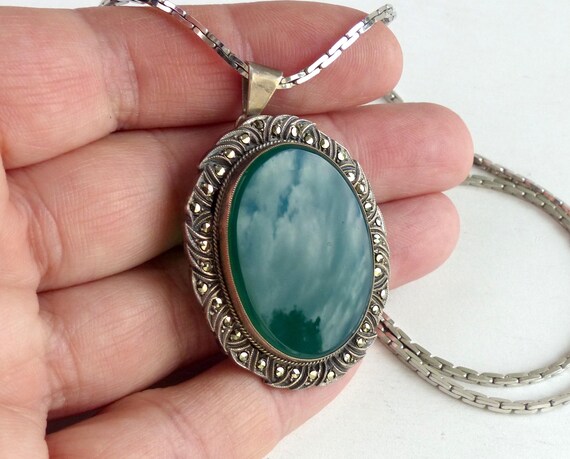 Large Amef 835 Solid silver Chrysoprase Modernist… - image 9