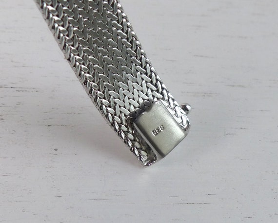 Vintage Solid Silver 835 Woven chain bracelet wid… - image 5