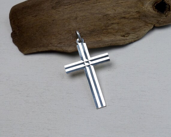 Vintage large 835 Solid silver cross pendant Art … - image 5