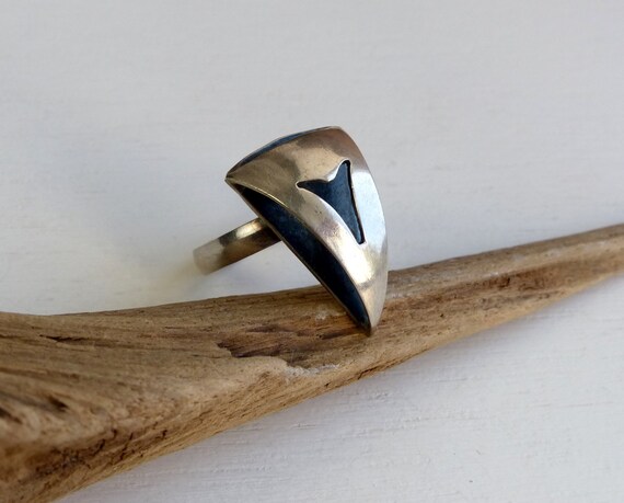 Vintage Sterling Silver 925 Modernist Triangle Ring Hallmarked 