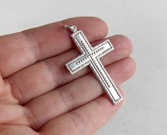 Vintage 835 solid silver large ornate cross 2 inc… - image 4