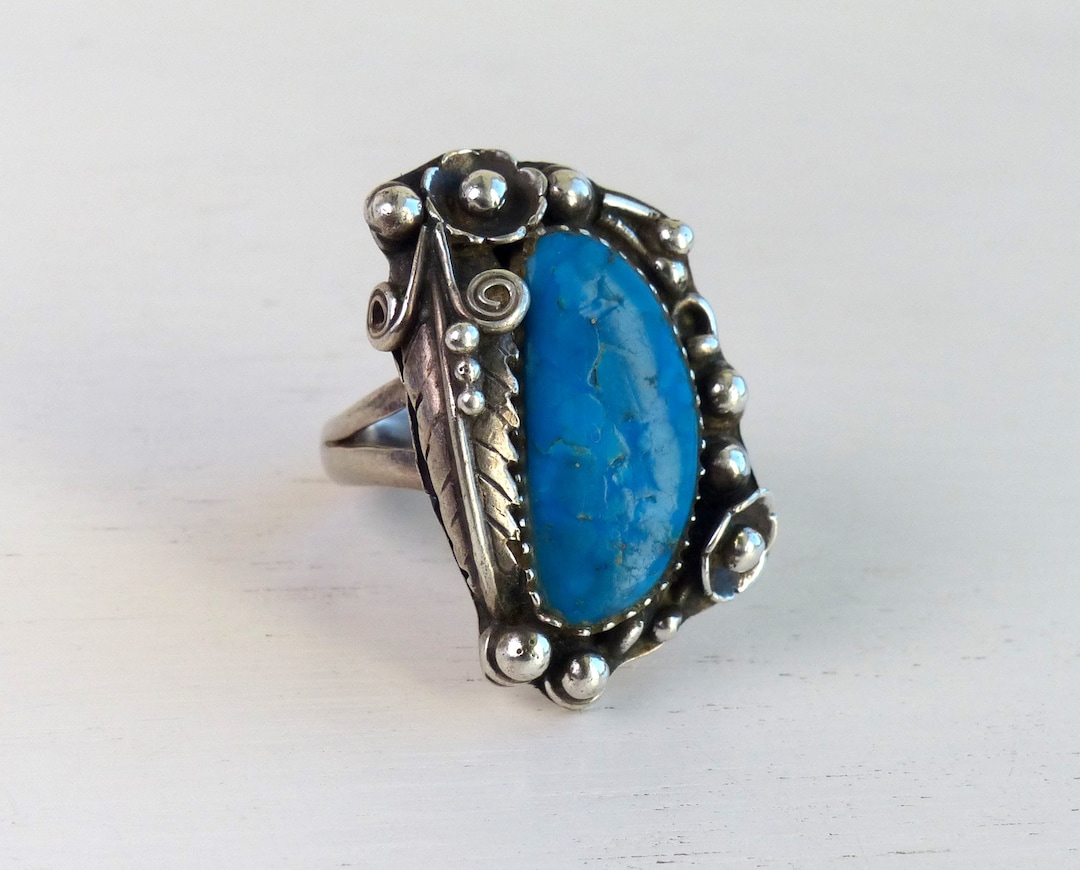 Vintage Native American Sterling Silver Turquoise Ring Size 8
