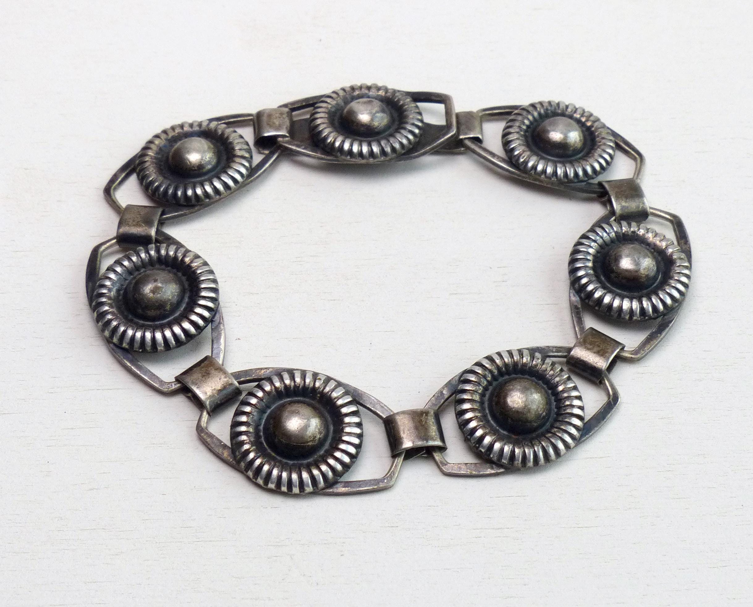 Antique Munksgaard #279 Denmark 830 Solid Silver Panel Bracelet