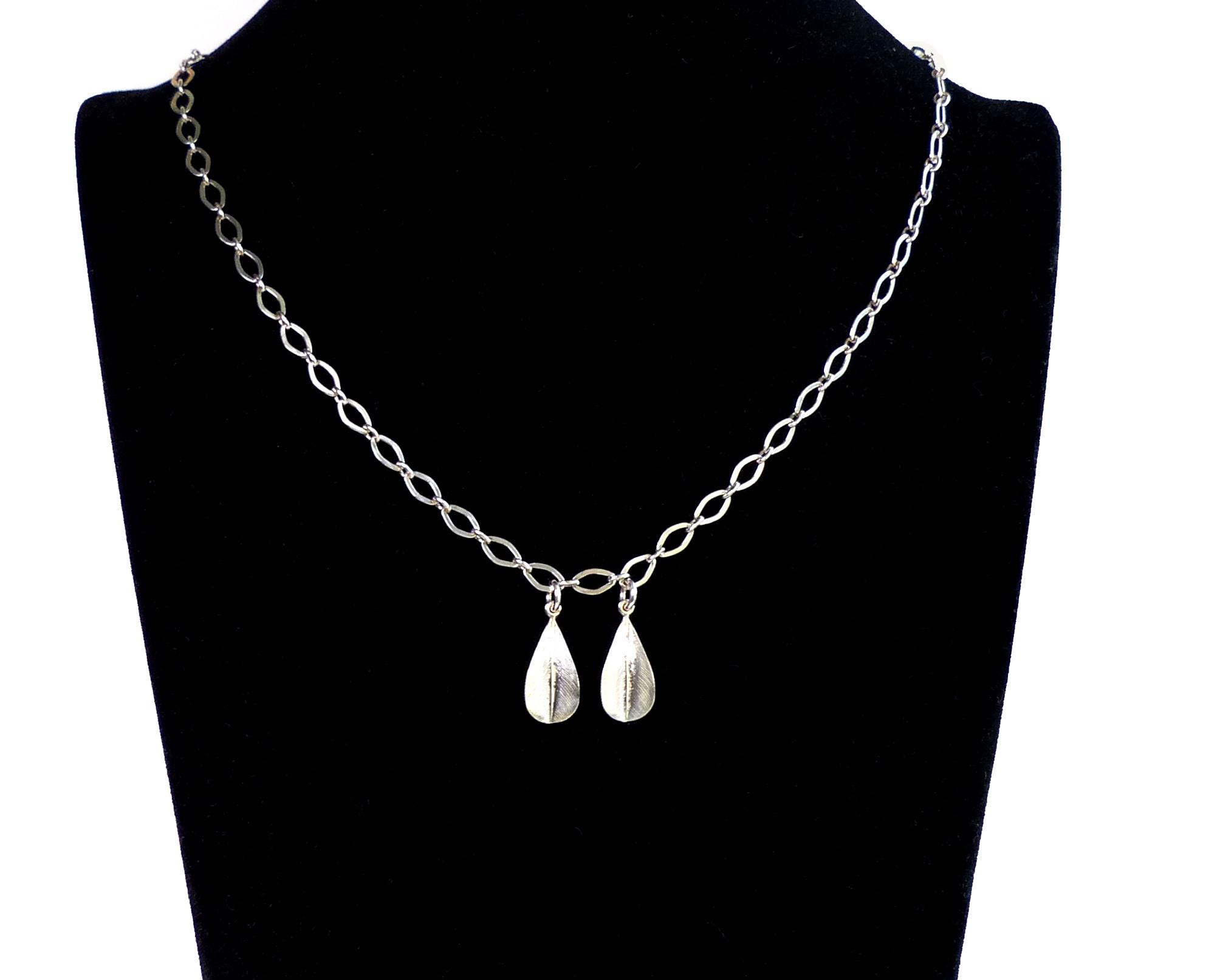 Collier Vintage En Argent Sterling 925 - Chaîne Sculptée Style Moderniste - Brillant - Occasion Très Bon état