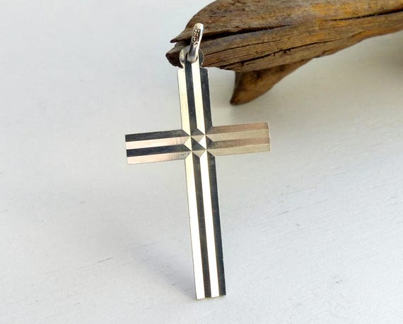 Vintage large 835 Solid silver cross pendant Art … - image 4