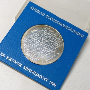 Sweden 1980 200 Kronor Silver Coin Royal Succession Law coin Swerige Carl XVI Gustaf silver coin Swedish Silver Coin Scandinavian coins