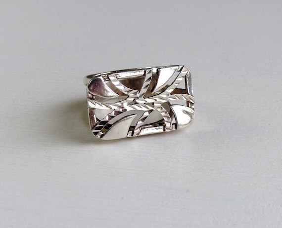 Vintage Sterling silver Sezgin Rectangle Ring des… - image 1