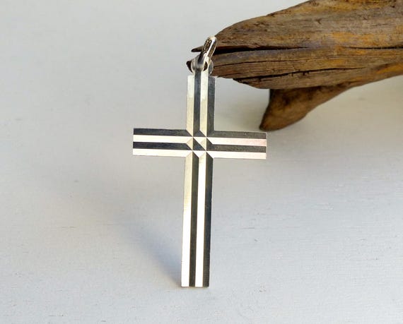 Vintage large 835 Solid silver cross pendant Art … - image 1