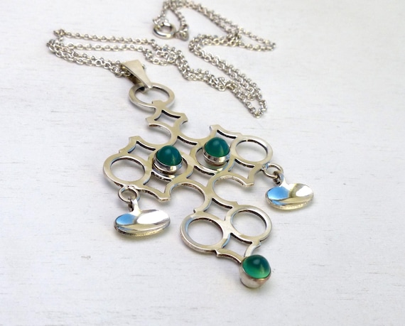 Vintage Finland 830 Solid silver Chrysoprase Neck… - image 3