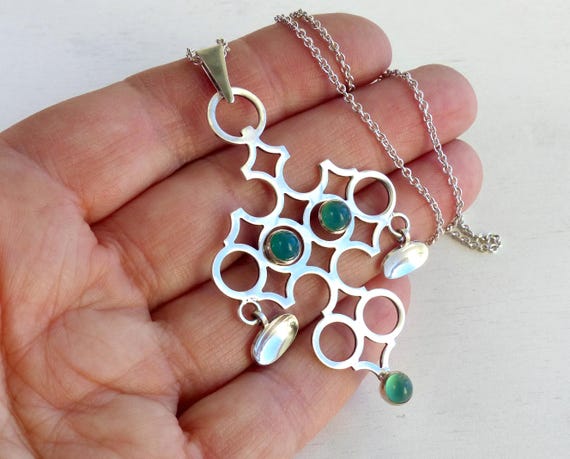 Vintage Finland 830 Solid silver Chrysoprase Neck… - image 2