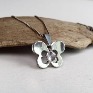 Kultaseppa Salovaara Finland sterling silver Rock crystal Butterfly Pendant necklace Modernist pendant vintage Finnish Scandinavian jewelry