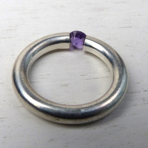 Jørgen Bondesen Danish Sterling silver Modernist Amethyst bold ring Brushed thick round band size 7.75 Vintage Denmark Scandinavian jewelry image 7