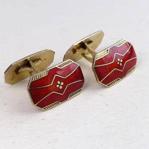 Willy Karlberg Norway Sterling silver Red Enamel modernist Cuff links Art Deco cufflinks vintage Norwegian Scandinavian Jewelry