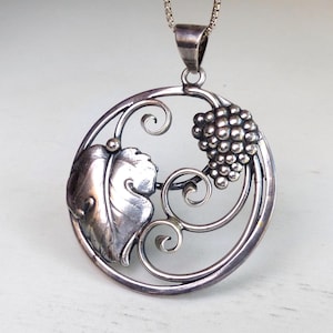 Niels Erik FROM Denmark Sterling silver Grape pendant N.E.From large Openwork mid century modern pendant vintage Danish Scandinavian jewelry