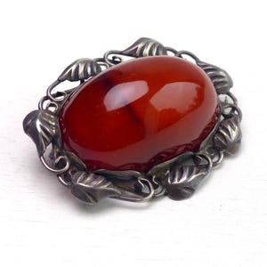 Chr. Vilhelm Henningsen Denmark Sterling silver & Baltic Amber brooch with leaves 1940s Danish Leaf brooch vintage Scandinavian jewelry Pin