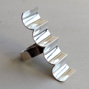 Kaj Fogelberg Sweden Sterling silver long modernist ring Sculptural geometric ring size 7.5 vintage Avant garde Swedish Scandinavian jewelry