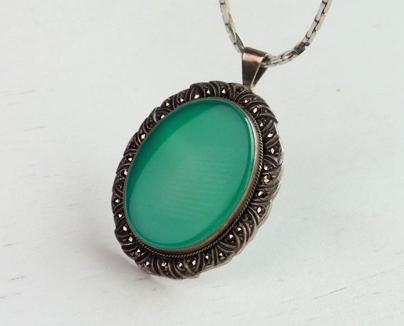 Large Amef 835 Solid silver Chrysoprase Modernist… - image 1