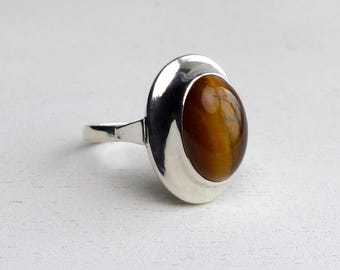 Vintage Frey & Co 835 Solid silver Tiger Eye ring Modernist vintage Modern Pforzheim German jewelry