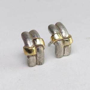 Danish SSÅ Sterling Silver Modernist textured Earrings structural geometric studs vintage Nordic Denmark Scandinavian Jewelry