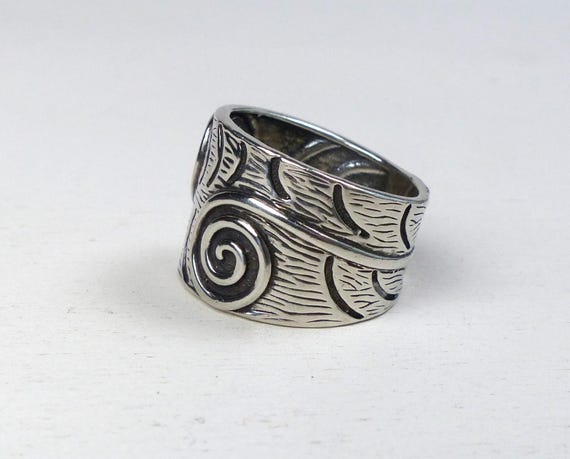 Vintage Sterling Silver Wide Twist Ring Leaf Spiral Ring Vintage 