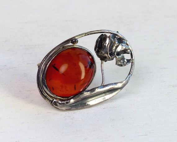 Broche Femme En Argent 925 Avec Ambre Naturel - Dimensions 45x25x7 Mm - Neuf Avec étiquettes