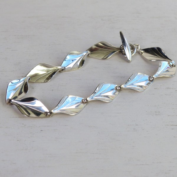 Bracelet danois Hermann Siersbol en argent sterling 925 feuille moderniste panneau bracelet à bascule vintage Danemark bijoux scandinaves