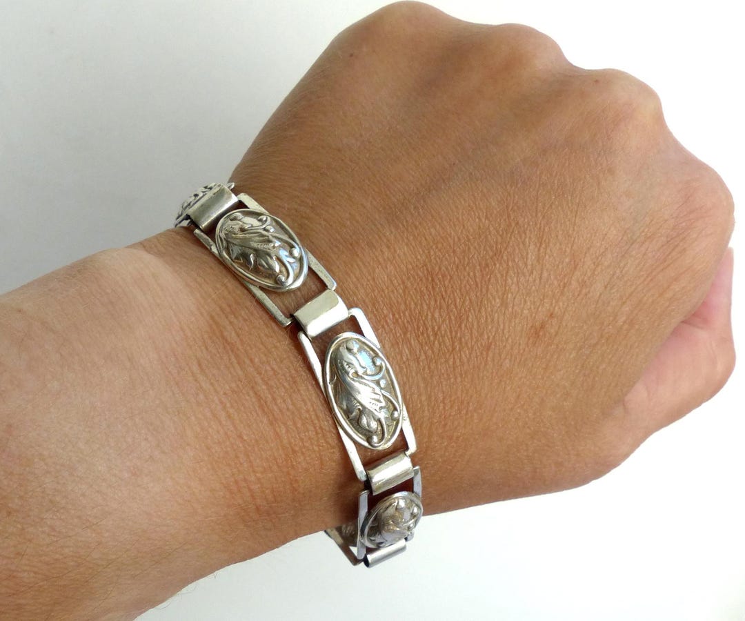 Christian Veilskov Denmark 830 Solid Silver Floral Panel Bracelet