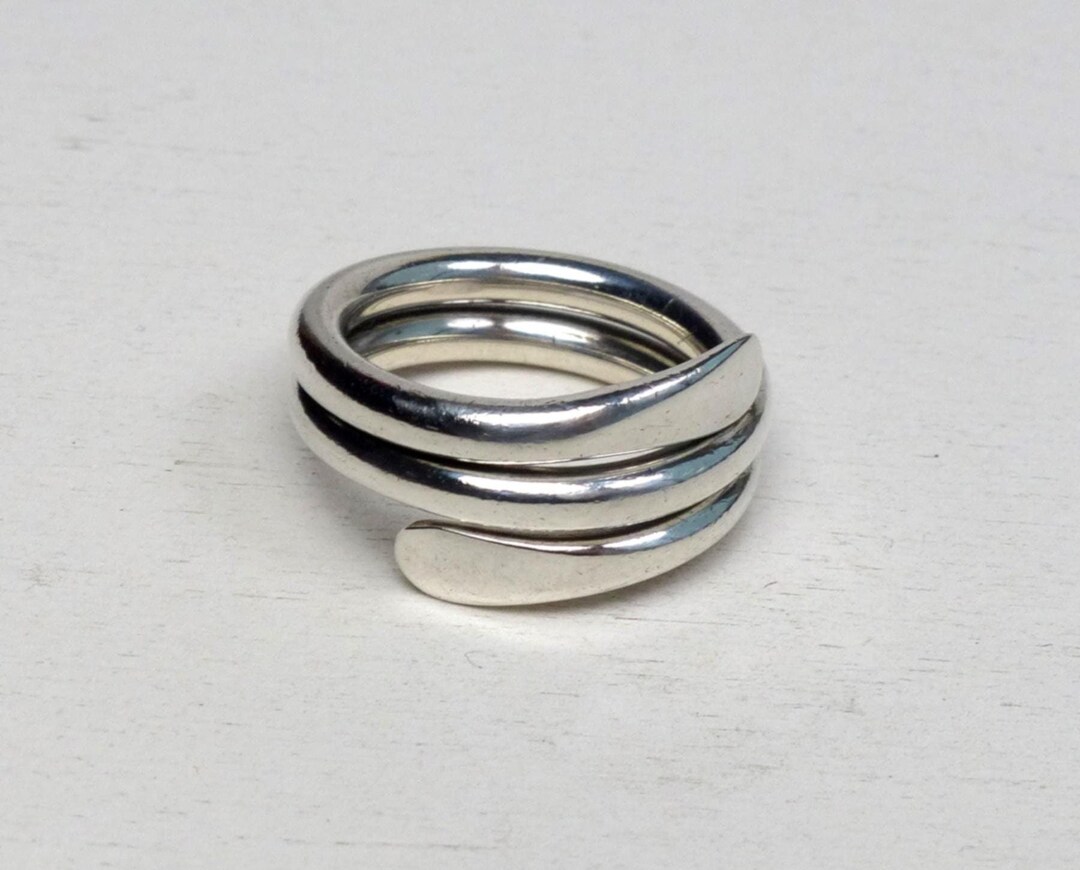 Vintage Sterling Silver Bold Wrap Ring Modernist Spring Ring Size 7.5 ...