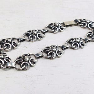 Asa H Olsson Sweden Sterling Silver panel Bracelet Mid century modern floral Design Links Bracelet 1950 Vintage Swedish Scandinavian jewelry