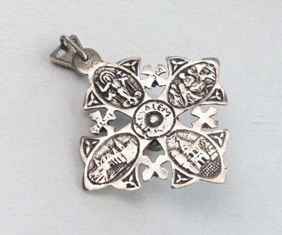 Vintage Jerusalem 900 Solid silver cross heavy 17… - image 6