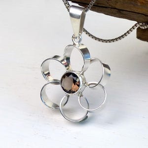 Kultaseppa Salovaara Finland sterling silver Smoky Quartz necklace Nordic Modernist gemstone necklace vintage Finnish Scandinavian jewelry