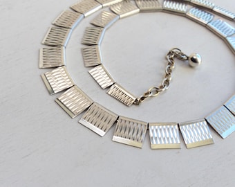 Andreas Daub 830 Massiv Silber modernist Halskette Choker 23Gramm texturierte Platte Halskette Pforzheim Deutscher Schmuck