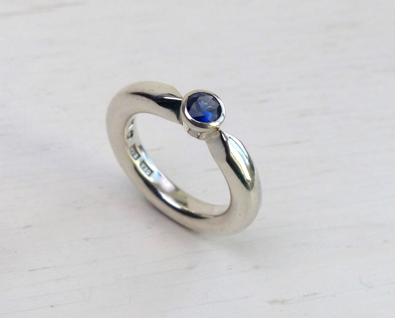 Knut Andersson Sweden Sterling silver Sapphire modernist bold ring blue stone ring modern vintage Swedish Scandinavian jewelry image 1