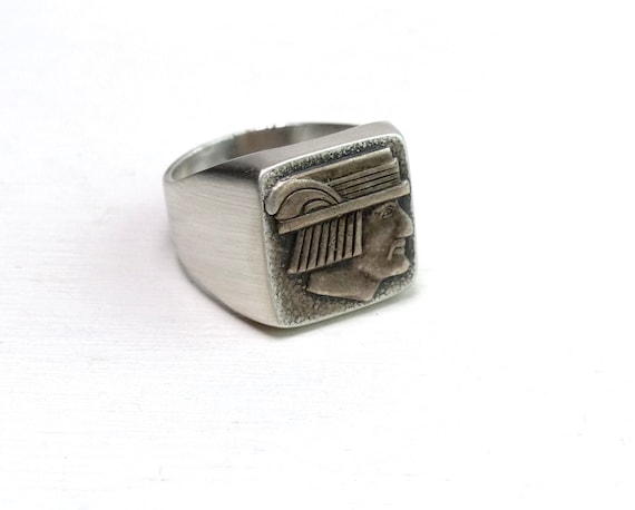 Vintage 875 Solid Silver Ring Signet Ring Mens Hea
