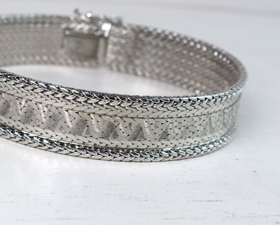 Vintage Solid Silver 835 Woven chain bracelet wid… - image 8