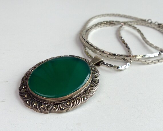 Large Amef 835 Solid silver Chrysoprase Modernist… - image 4