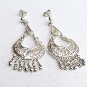 Vintage 835 Solid silver long Filigree dangle earrings Kinetic earrings drop stud earrings modernist Scandinavian jewelry