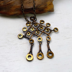 Vintage Finland Large Bronze Kinetic pendant Necklace Modernist Brutalist Style Dangle necklace 1970s Finnish Scandinavian jewelry