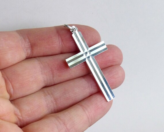 Vintage large 835 Solid silver cross pendant Art … - image 3