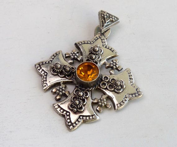 Vintage Jerusalem 900 Solid silver cross heavy 17… - image 1