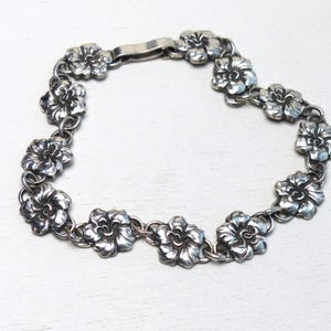 G Kaplan Ge-Ka Sweden Sterling Silver flower panel Bracelet 1950 floral Design Links Bracelet vintage Swedish Scandinavian jewelry