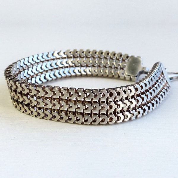 Vintage Sterling silver Braided Design Bracelet 12mm wide Modernist Bracelet chain Bracelet twisted Woven Chain Bracelet silver jewelry