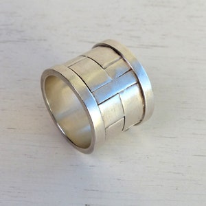 Vintage VIC Sterling silver Brutalist wide 17mm ring Geometric band Ring size 8.25 Unisex modern Scandinavian jewelry