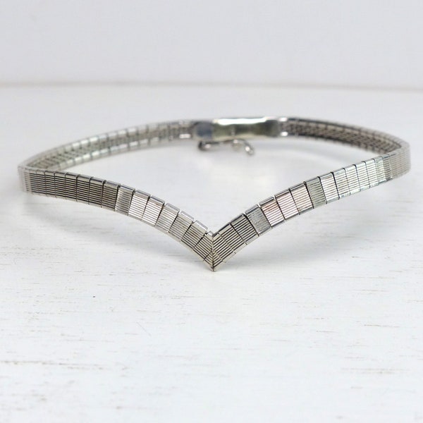 Vintage Solid Silver 835 Chevron bracelet V shape Flexible bracelet Woven chain bracelet modern Scandinavian jewelry