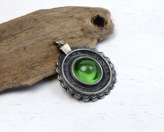 【おすすめ】 Vintage Rune Tennesmed Sweden Green Glass & Pewter Pendant その他